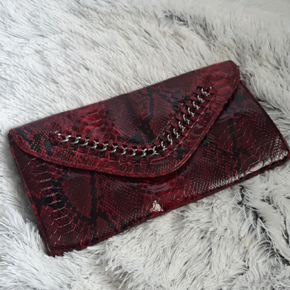 Faux Leather Python Print Clutch - image 1